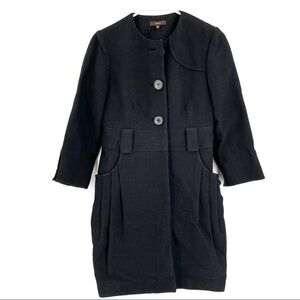 Vera Wang Black Wool Blend Pea Coat Front Pockets Pleated Jacket